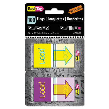 Redi-Tag® Pop-up Fab Page Flags W-dispenser, "look!", Purple-yellow; Yellow-teal, 100-pack freeshipping - TVN Wholesale
